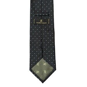 Valerio Garati 100% Silk Tie Black Blue Geometric 59x4 Handmade Mens